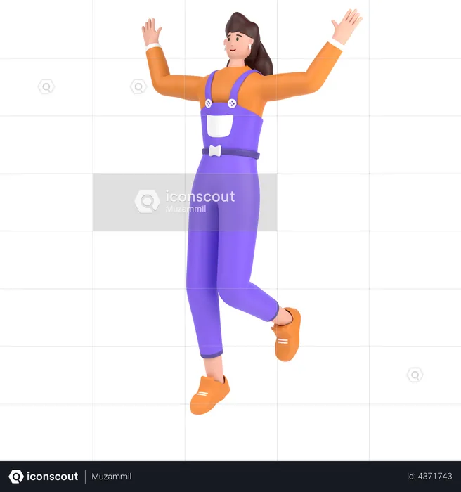 Girl celebrates success with dance  3D Illustration