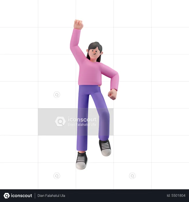 Girl celebrates success with dance  3D Illustration