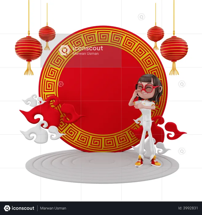 Girl celebrating Chinese new year  3D Illustration
