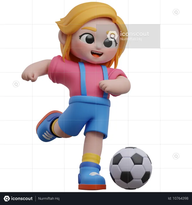 Girl Character Kicking A Soccer Ball  3D Illustration