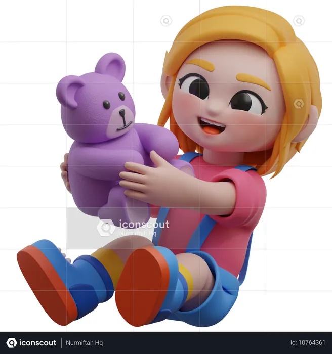 Girl Character With Teddy Bear  3D Illustration