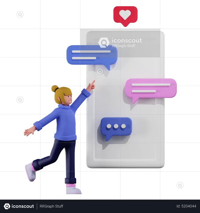 Girl chatting on app  3D Illustration