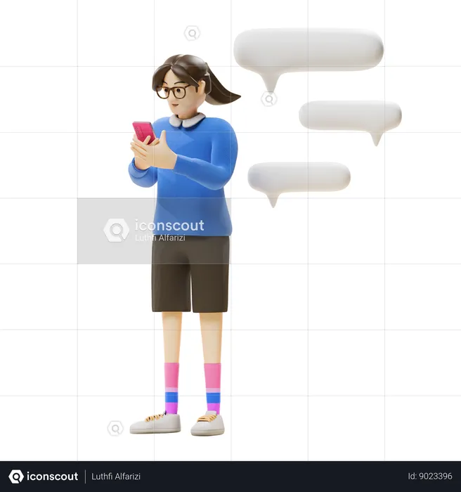 Girl Chatting On Mobile  3D Illustration