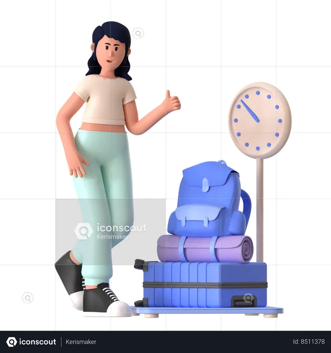 Girl Check Luggage Weight  3D Illustration