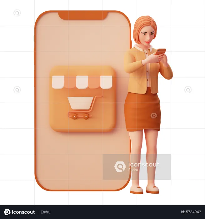 Girl checking online shop product and buy it  3D Illustration