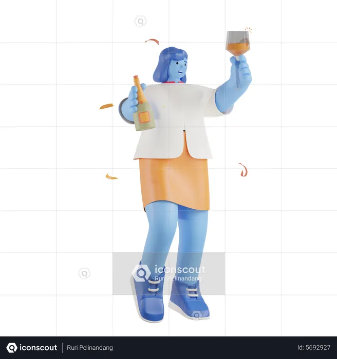 Girl cheers glass and enjoying drink party  3D Illustration