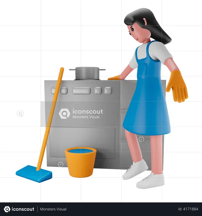 Girl cleaning in the kitchen  3D Illustration