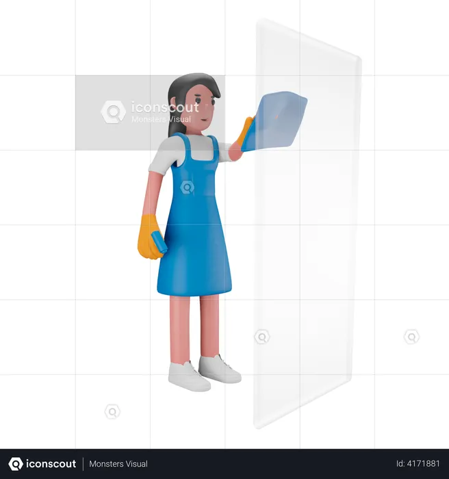 Girl cleaning the glass window  3D Illustration
