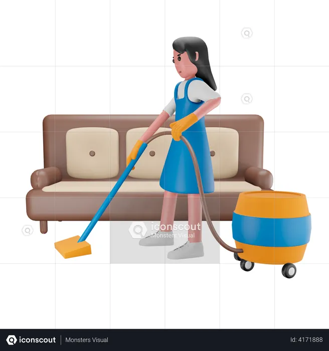 Girl cleaning the house  3D Illustration