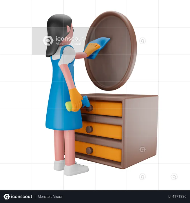 Girl cleaning the mirror  3D Illustration