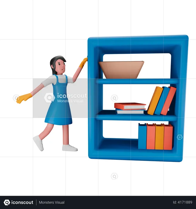 Girl cleaning the rack  3D Illustration