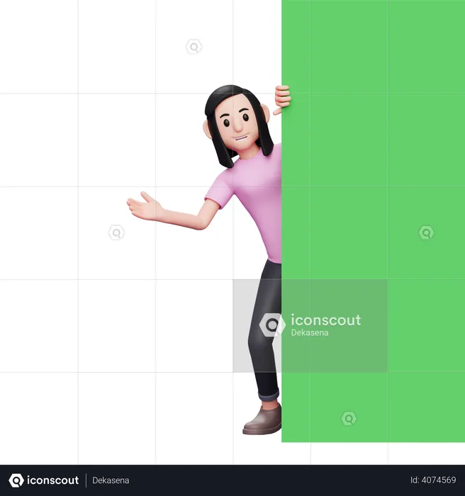 Girl coming from behind the screen  3D Illustration