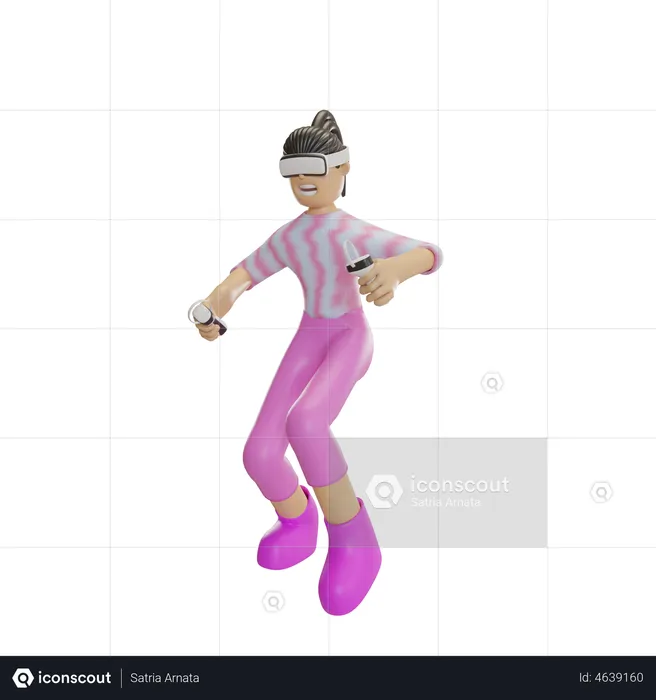 Girl controlling VR controller  3D Illustration