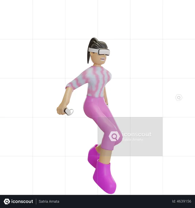 Girl controlling VR headset  3D Illustration