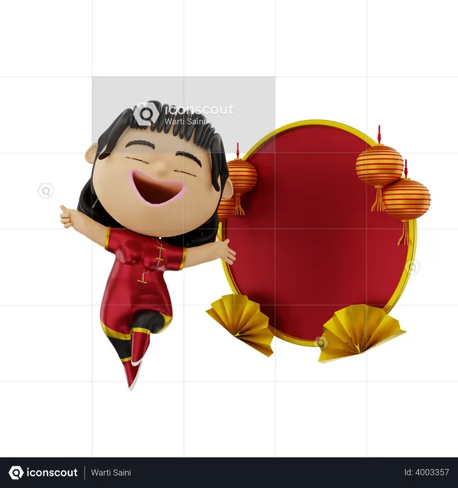 Girl dancing on Chinese new year  3D Illustration
