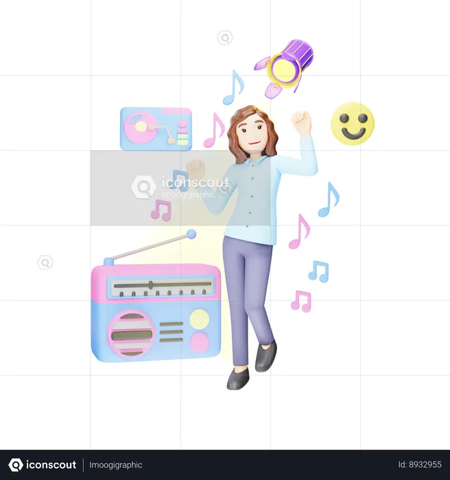 Girl Dancing On Music  3D Illustration
