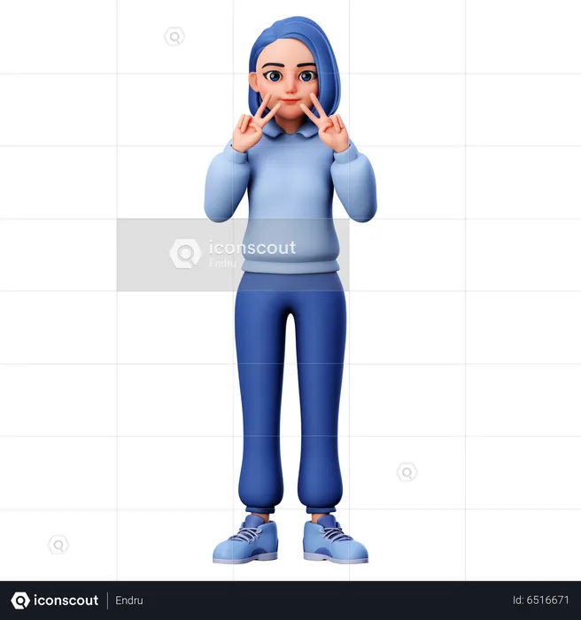 Girl do peace sign  3D Illustration