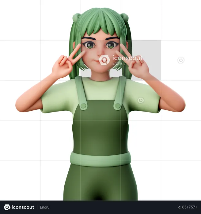 Girl do peace sign  3D Illustration