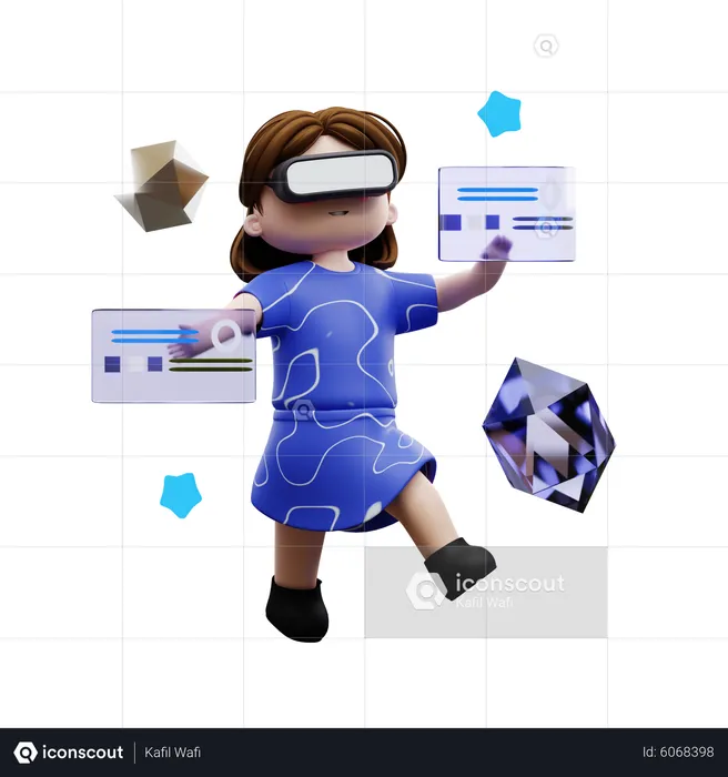 Girl doing analysis using meta  3D Illustration