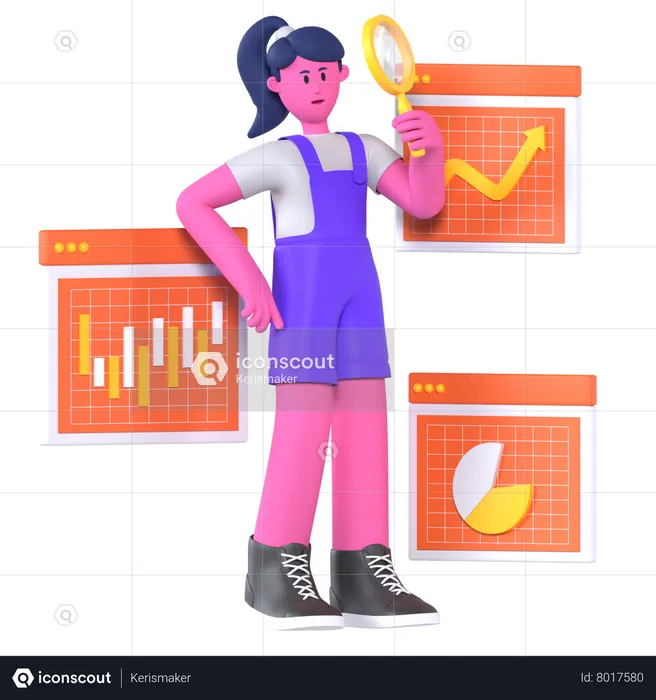 Girl Doing Data Analytics  3D Illustration