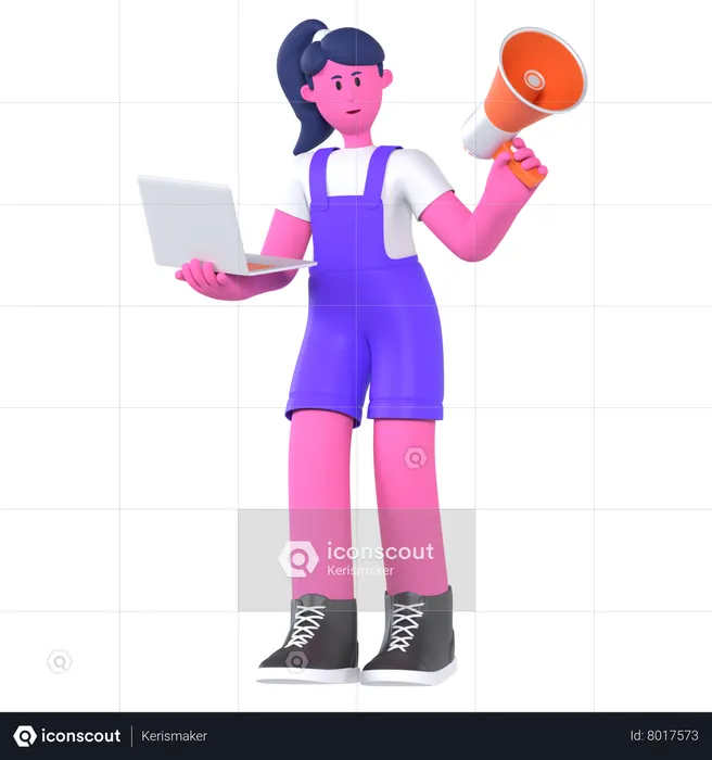 Girl Doing Digital Marketing  3D Illustration