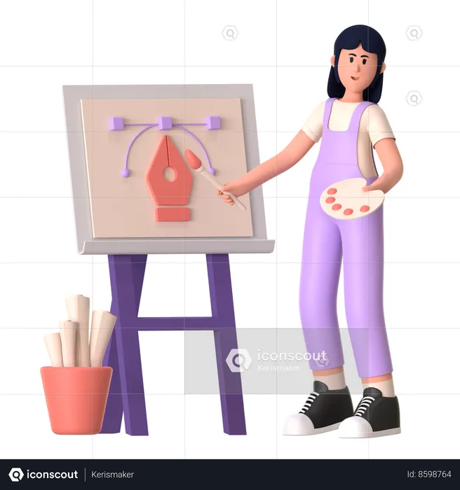 Girl Doing Graphic Designing  3D Illustration
