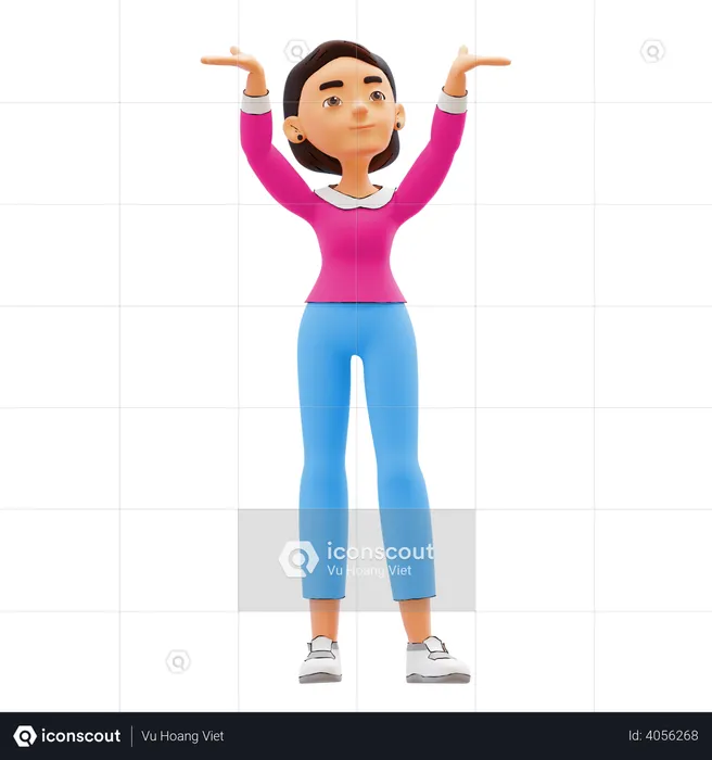 Girl doing hands up  3D Illustration