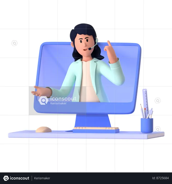 Girl Doing Job At Support Center  3D Illustration