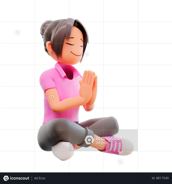 Girl doing meditating  3D Illustration