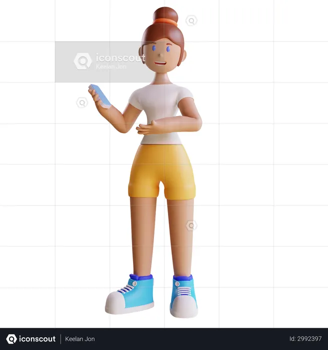 Girl doing mobile advertisement  3D Illustration