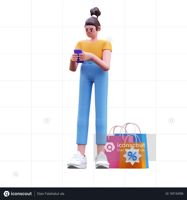 Girl Doing Mobile Shopping  3D Illustration