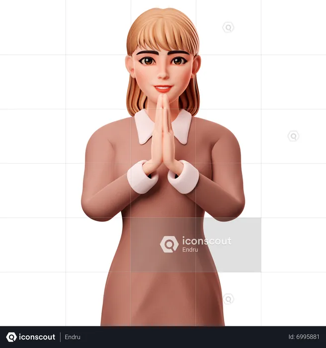 Girl Doing Namaste  3D Illustration