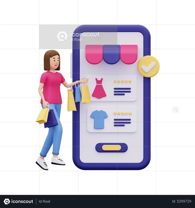 Girl doing online clothes shopping  3D Illustration
