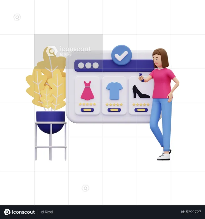 Girl doing online shopping  3D Illustration