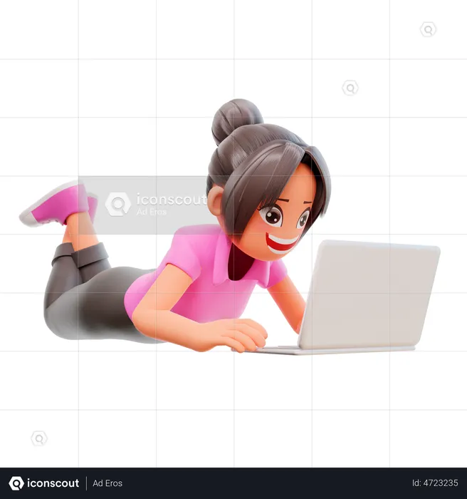 Girl doing online studies  3D Illustration
