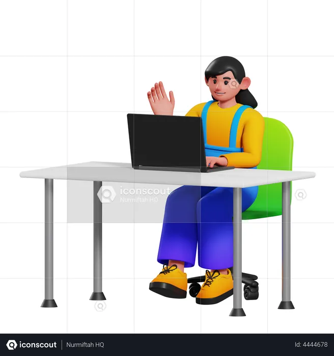 Girl doing online video meeting  3D Illustration