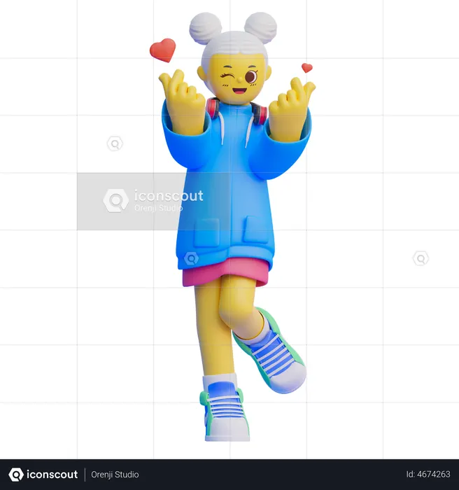 Girl Doing Saranghae Pose  3D Illustration