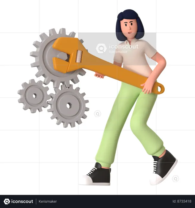 Girl Doing Setting Configuration  3D Illustration