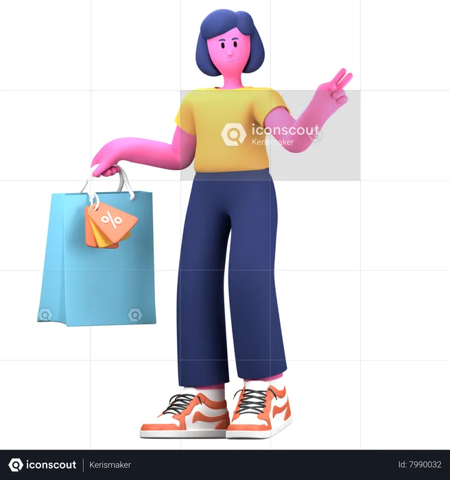 Girl doing shopping  3D Illustration