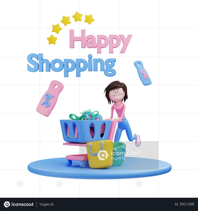 Girl doing shopping  3D Illustration