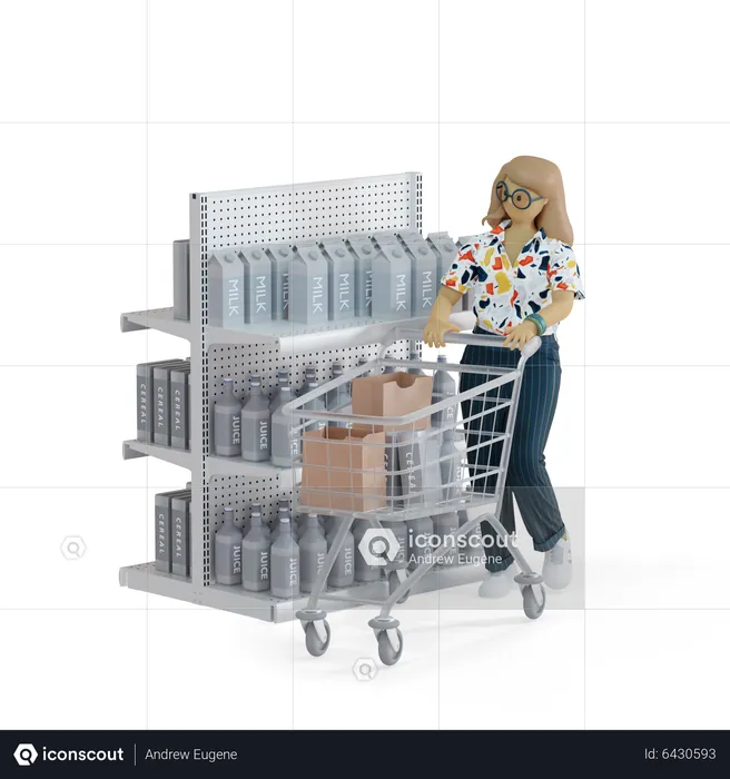 Girl Doing Shopping In Store  3D Illustration