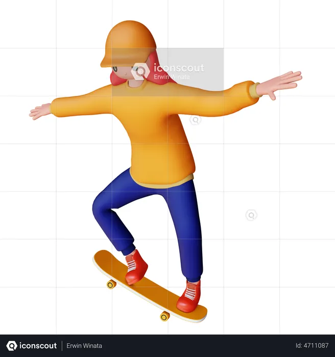Girl doing Skating  3D Illustration