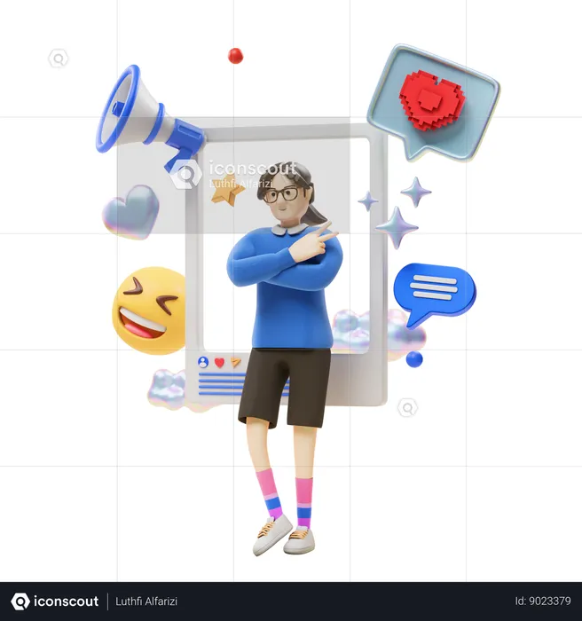 Girl Doing Social Media Marketing  3D Illustration