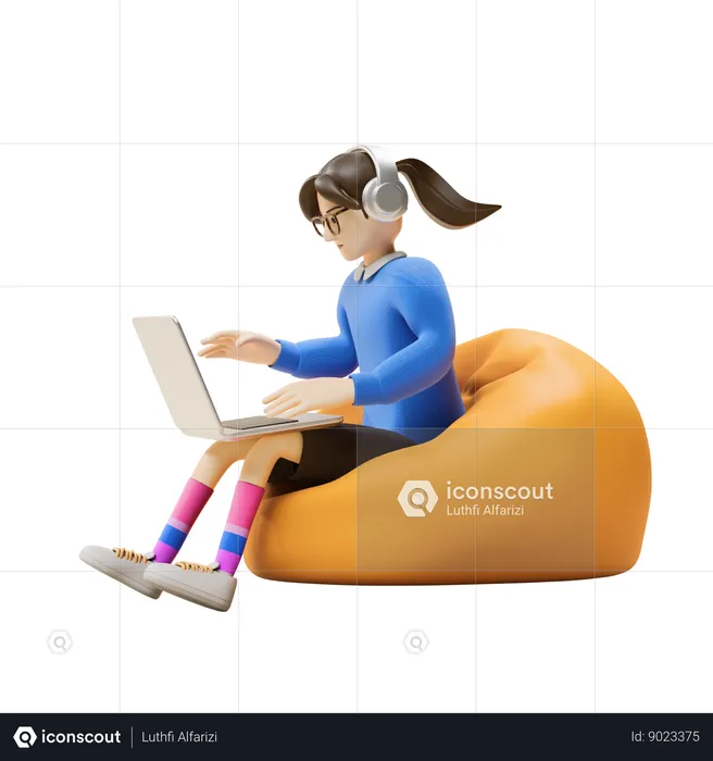 Girl Doing Work From Home  3D Illustration