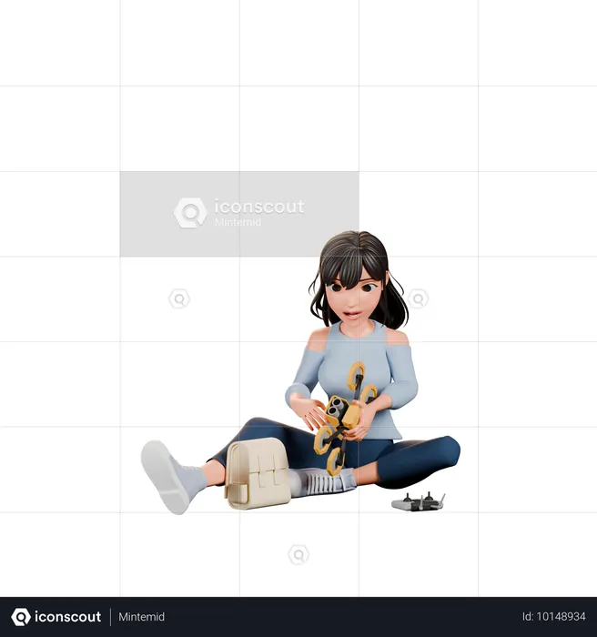 Girl Engaging With Drone Technology  3D Illustration