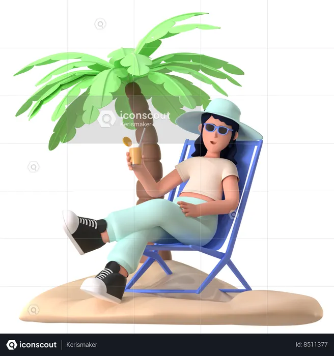 Girl Enjoying At Beach  3D Illustration