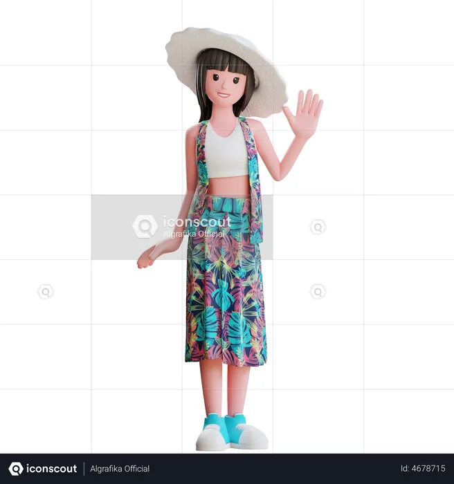 Girl Enjoying Beach  3D Illustration