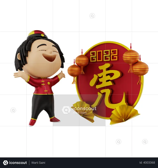 Girl enjoying Chinese new year  3D Illustration