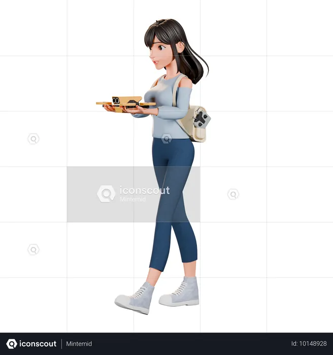 Girl Enjoying Drone Flying  3D Illustration