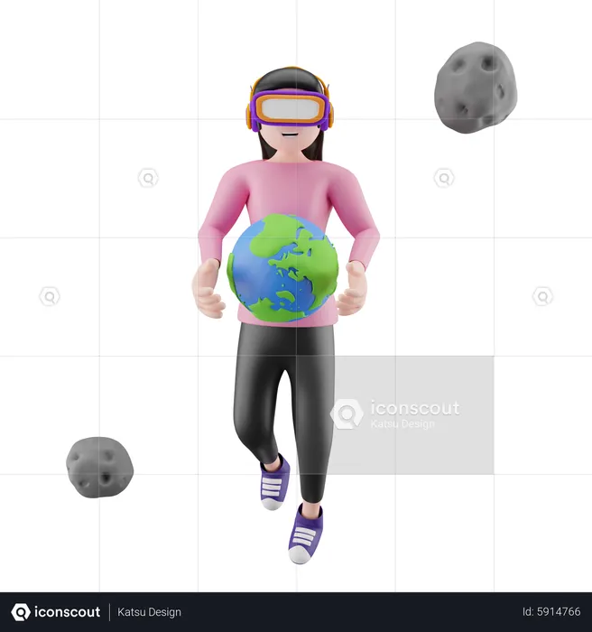 Girl enjoying meta world using headset  3D Illustration